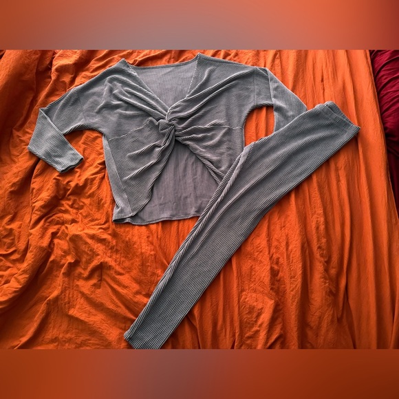 Fashion Nova Olive Ribbed Two-Piece Lounge Set - Picture 2 of 7